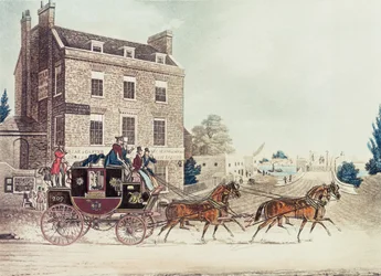 Quicksilver Royal Mail passeert de Star and Garter bij Kew Bridge, 1835